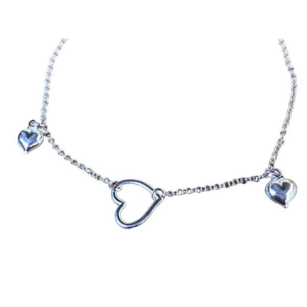 Tornozeleira Prata 23Cm 3 Corações Duplo E 1 Vazado