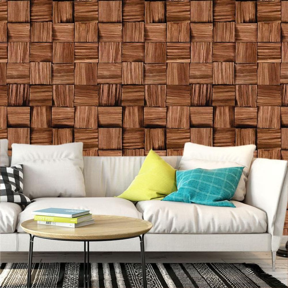 Papel De Parede Madeira Tocos Jacarandá Adesivo Sala Quarto