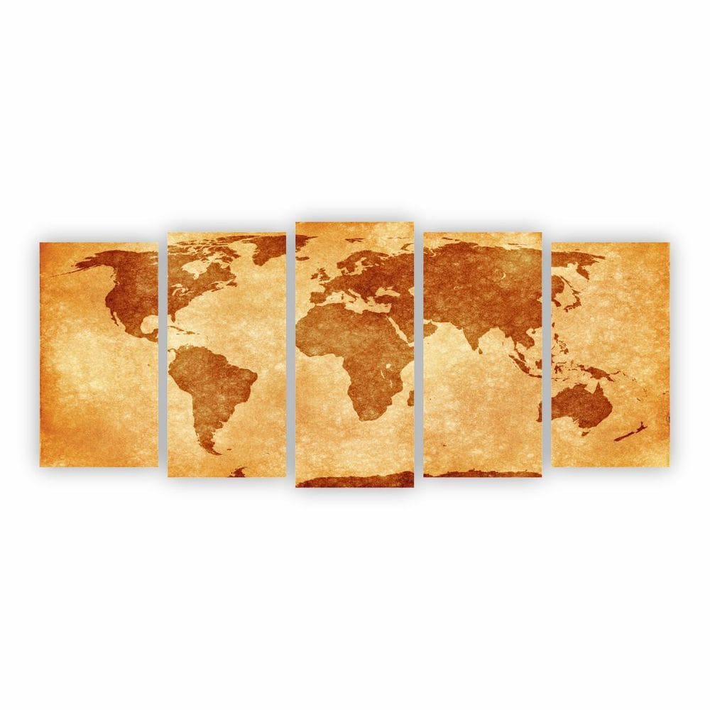 Quadro Mapa Mundi Decorativo Tons Terrosos Em Canvas 155X65