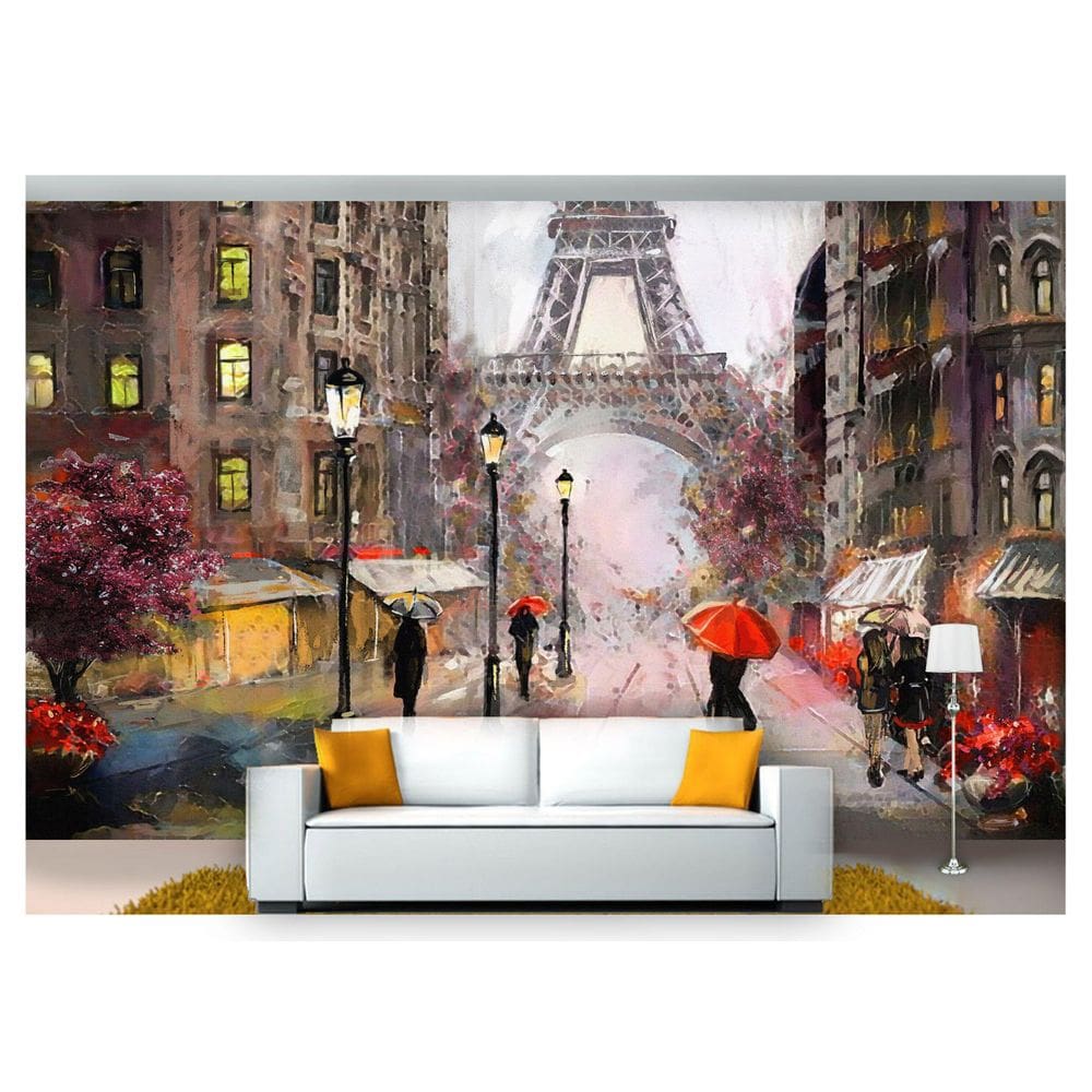 Papel De Parede Pintura Torre Eiffel Flores  Cda40.