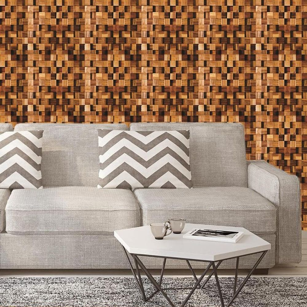 Papel De Parede Madeira Toquinhos Mogno Autocolante Sala