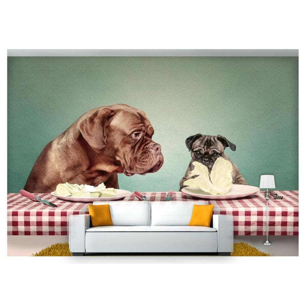 Papel De Parede Animais Cachorros Pratos 3D Anm159