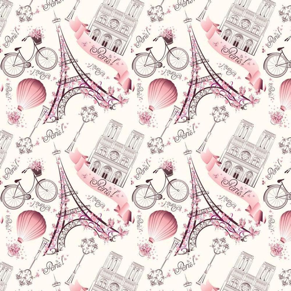 Papel De Parede Paris Balão Rosa E Amarelo Claro Autocolante