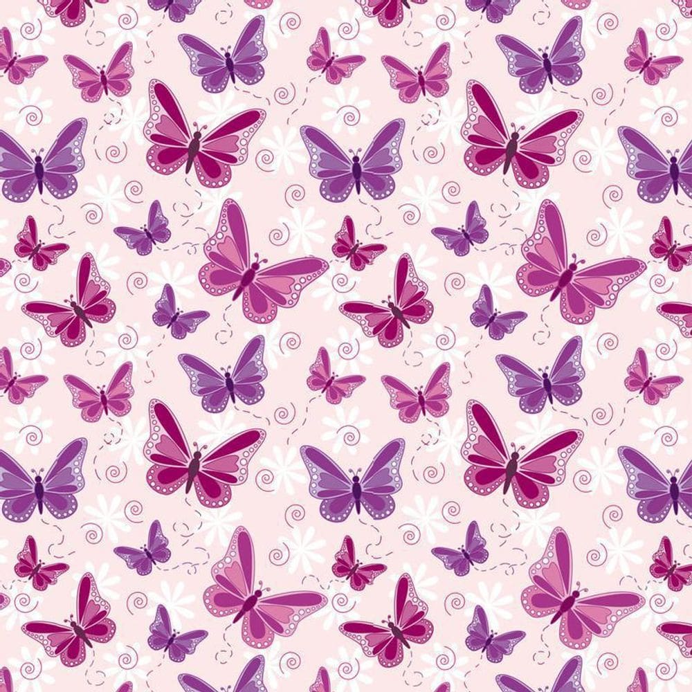 MP - Papel De Parede Rosa Claro Com Borboleta