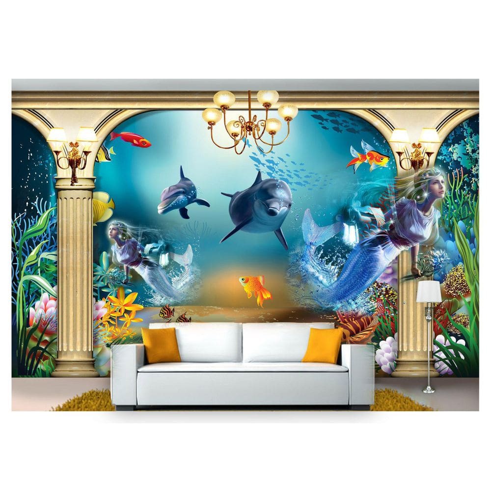 Papel De Parede Animais Golfinho Sereias 3D Anm263