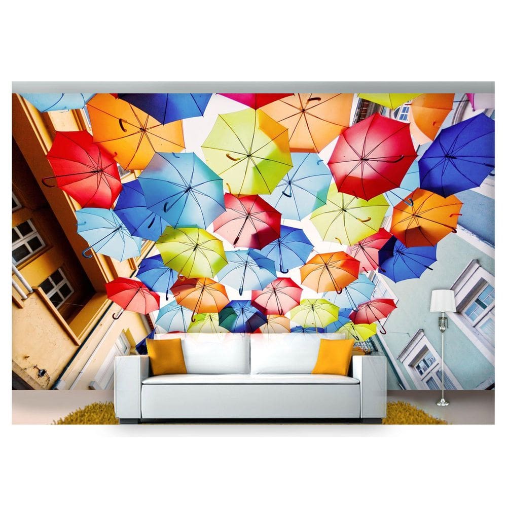 Papel De Parede Cidade Guarda Chuvas 3D Ncd170