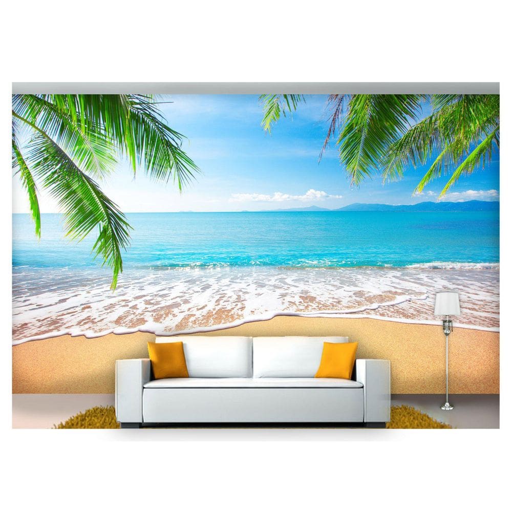 Papel De Parede Praia Mar Coqueiros Céu 3D Npr217