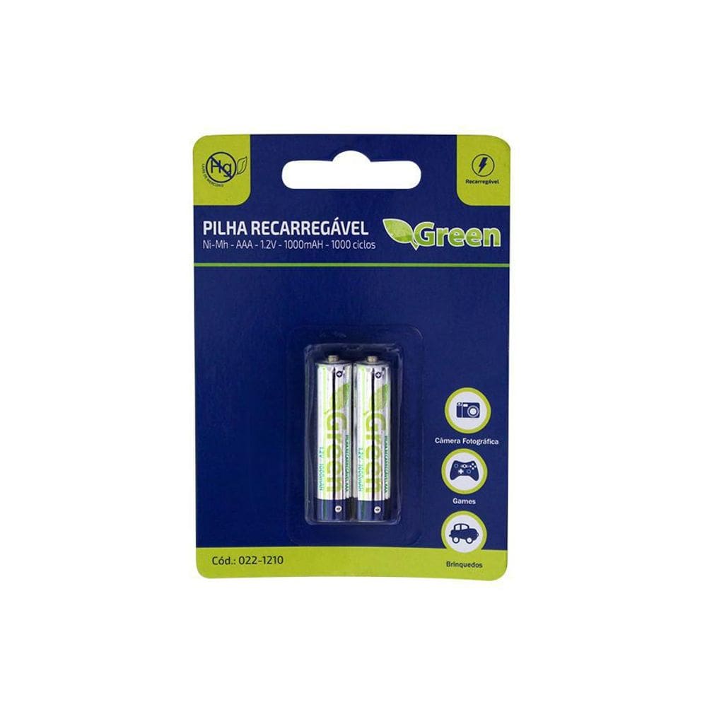 Pilha Recarregável Green Aaa 1000Mah 2 Unidades 022-1210