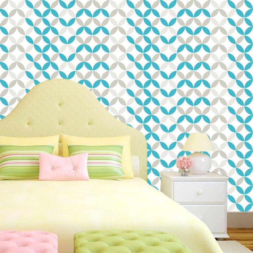 Papel Parede Círculos Azul E Cinza Geométricos Autocolante