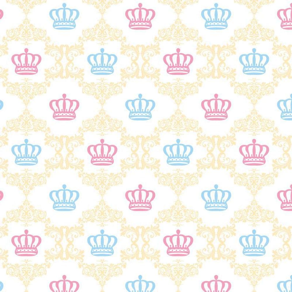 Papel De Parede Coroa Rosa E Azul Desenho Amarelo Adesivo