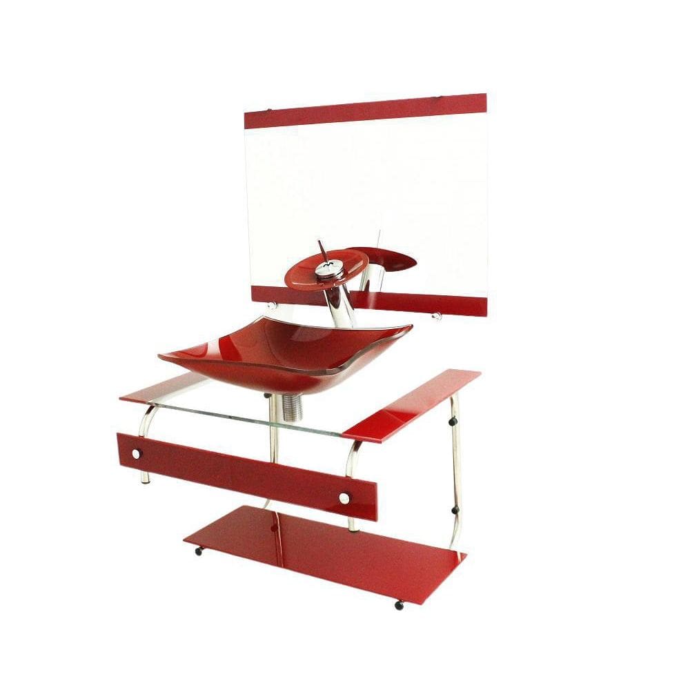 Gabinete De Vidro 60Cm It Inox Com Cuba Retangular Vermelho