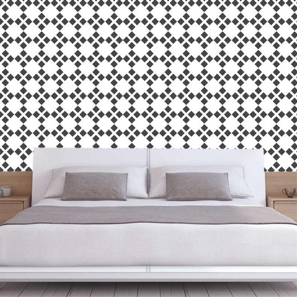 Papel Parede Quadrados E Triângulos Preto Geométrico Adesivo