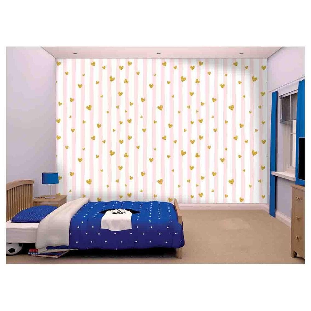 Papel De Parede Corações Listras Rosa Branco  Azs94