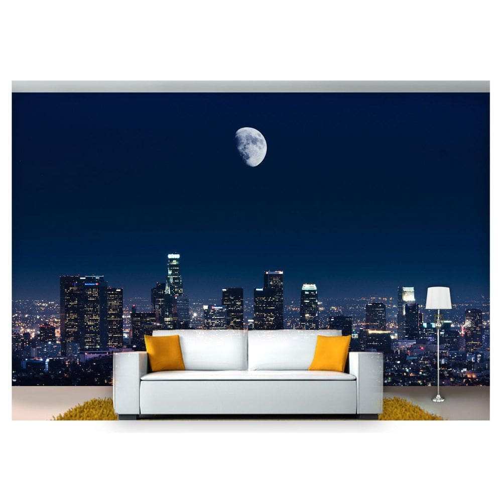 Papel De Parede Cidade Prédios Noite Lua 3D Ncd159