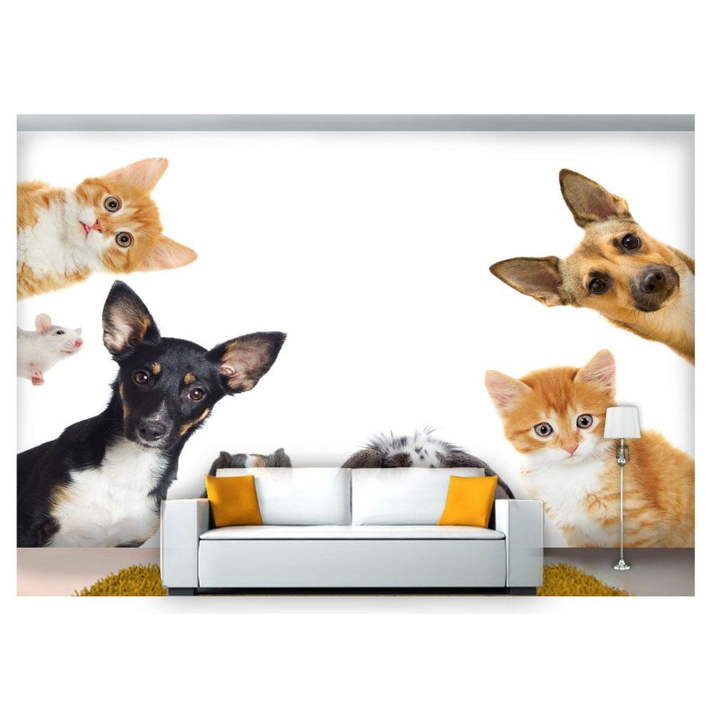 Papel De Parede Cão Gato Hamster Coelho 3D Anm221
