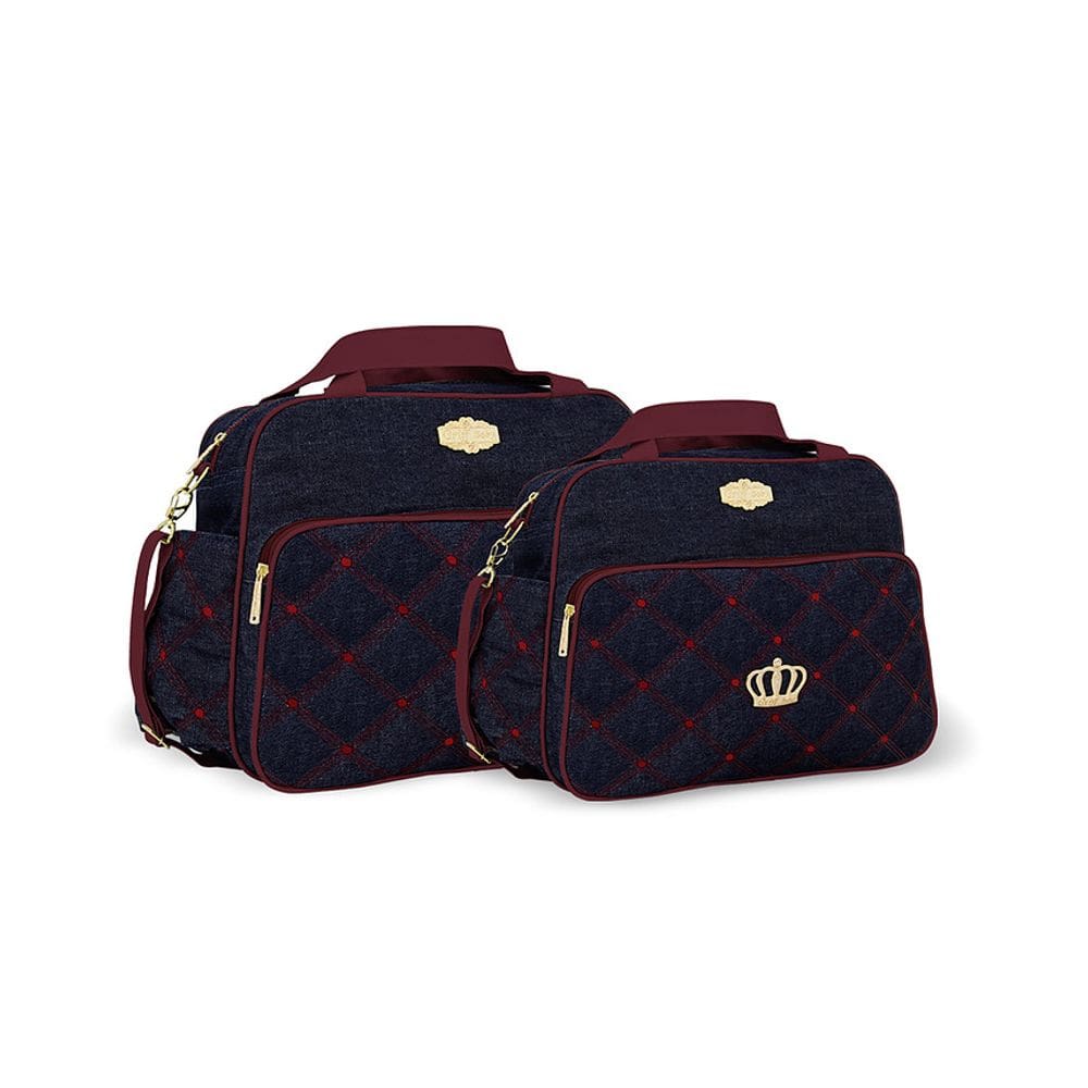 Kit bolsa bebê maternidade jeans com vermelho griff 2 peças