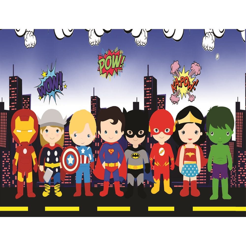 Fundo Fotográfico Em Tecido Super Heróis Baby 2,60X1,50