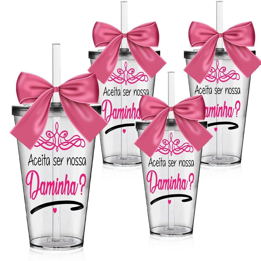 Kit 4 Copos Convite Presente Personalizado Para Daminha