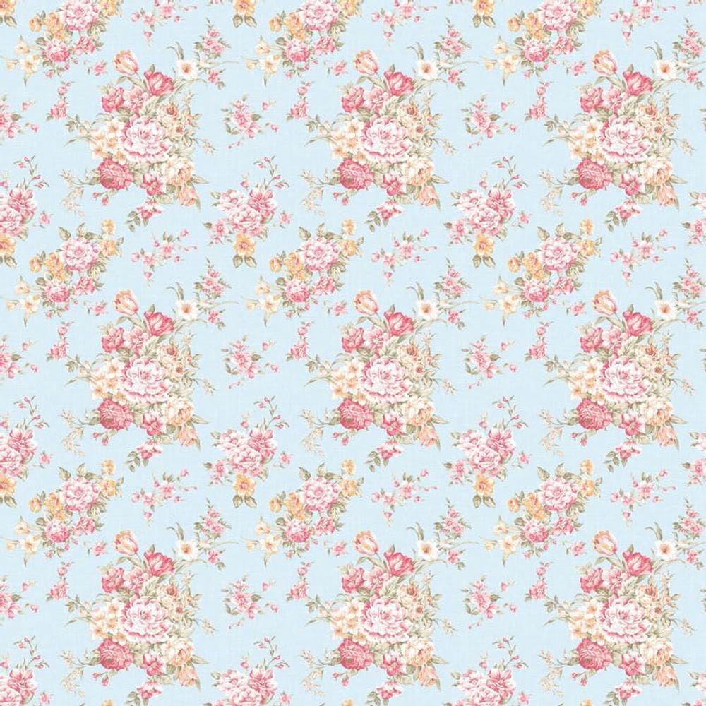 Papel De Parede Rosas Com Azul Floral Adesivo Sala Quarto