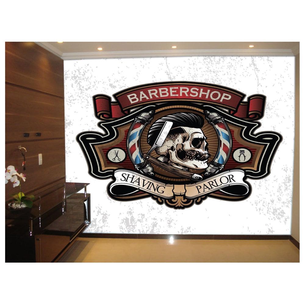 Papel De Parede Barbearia Retrô 3D Brb09
