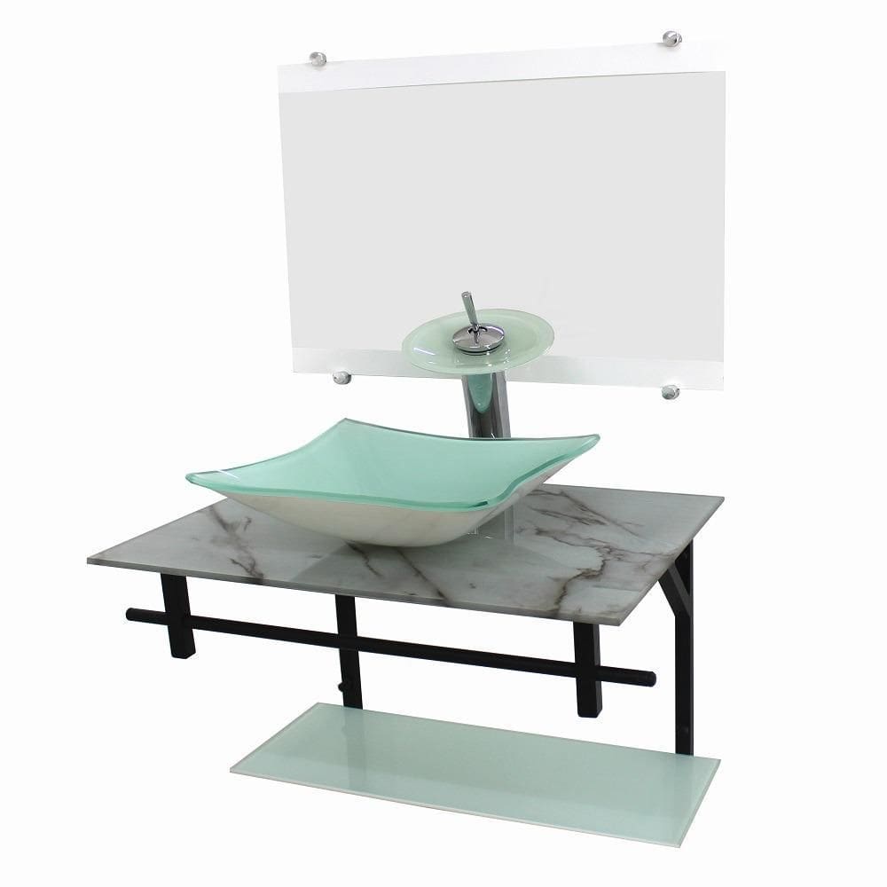 Gabinete De Vidro 60Cm Ap Com Cuba Quadrada Mármore Branco