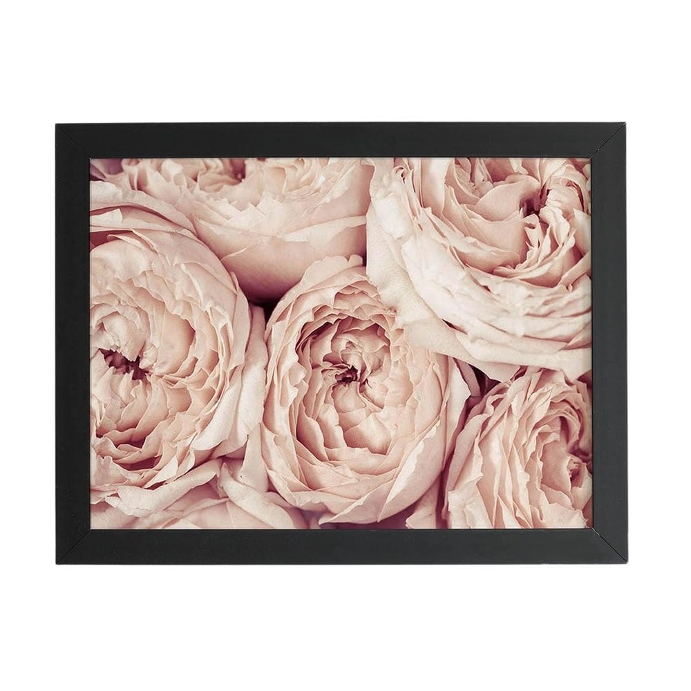 Quadro Peônia Rosa Bege Flor Foto Moldura Preta 60X40Cm