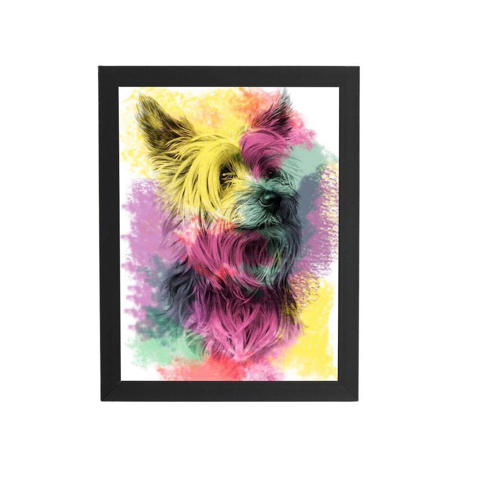 Quadro Cachorro Yorkshire Terrier Aquarela Moldura 20X30Cm