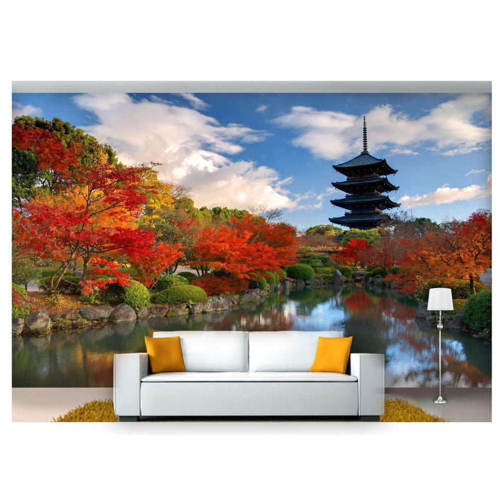 Papel De Parede Jardim Japonês Templo 3D Jjp42
