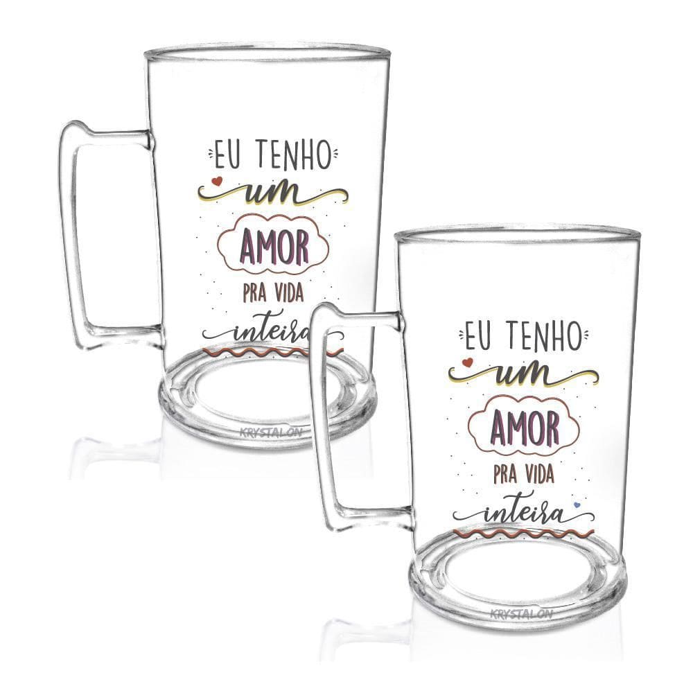Kit 2 Canecas Chopp Acrílico Eu Tenho Um Amor Dia Namorados