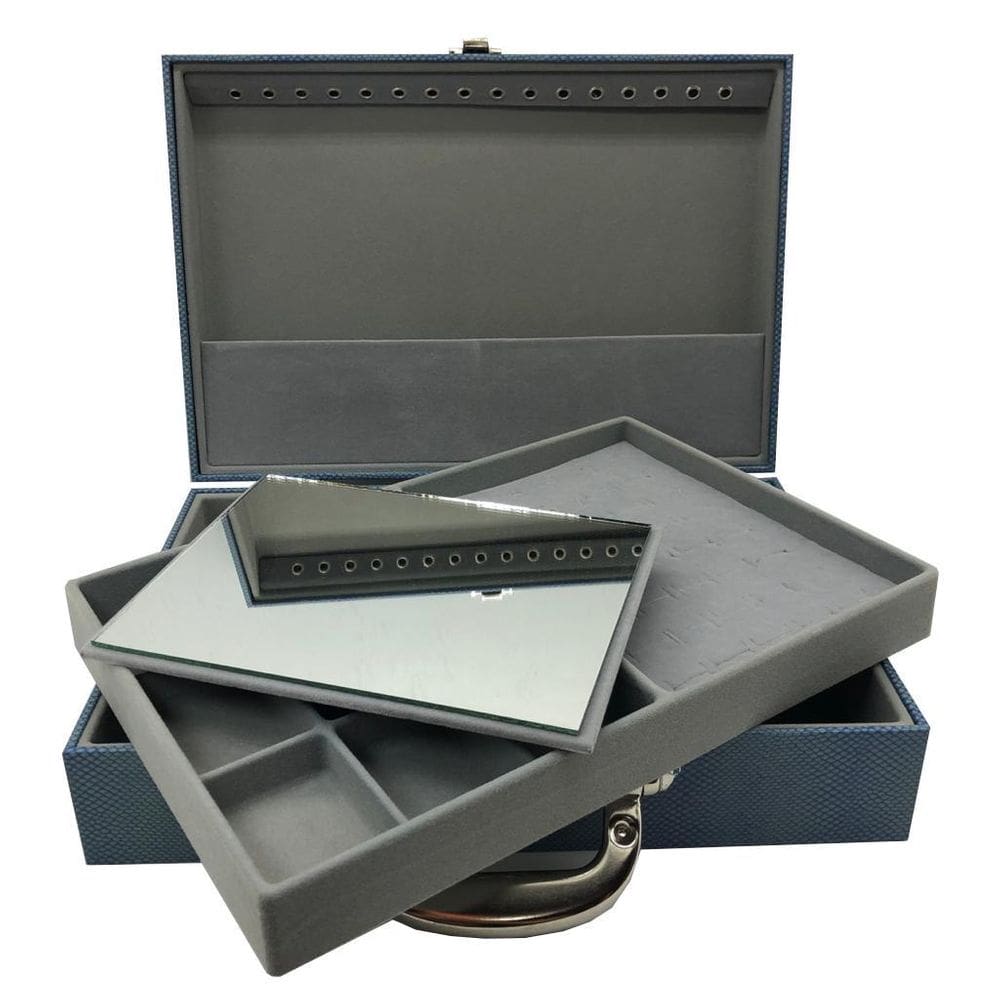 Maleta Porta Joias Azul Jeans Grande Dupla