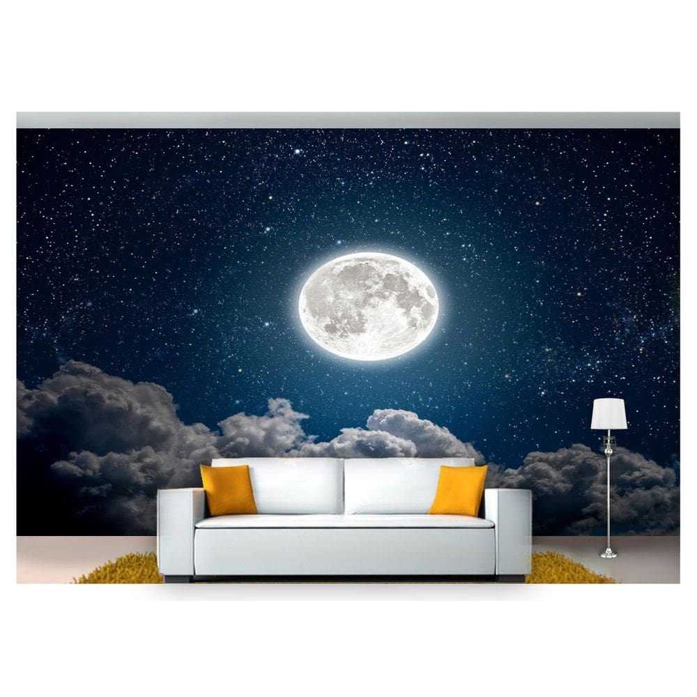 Papel De Parede Lua Noite Nuvens Estrelas 3D Nsk73
