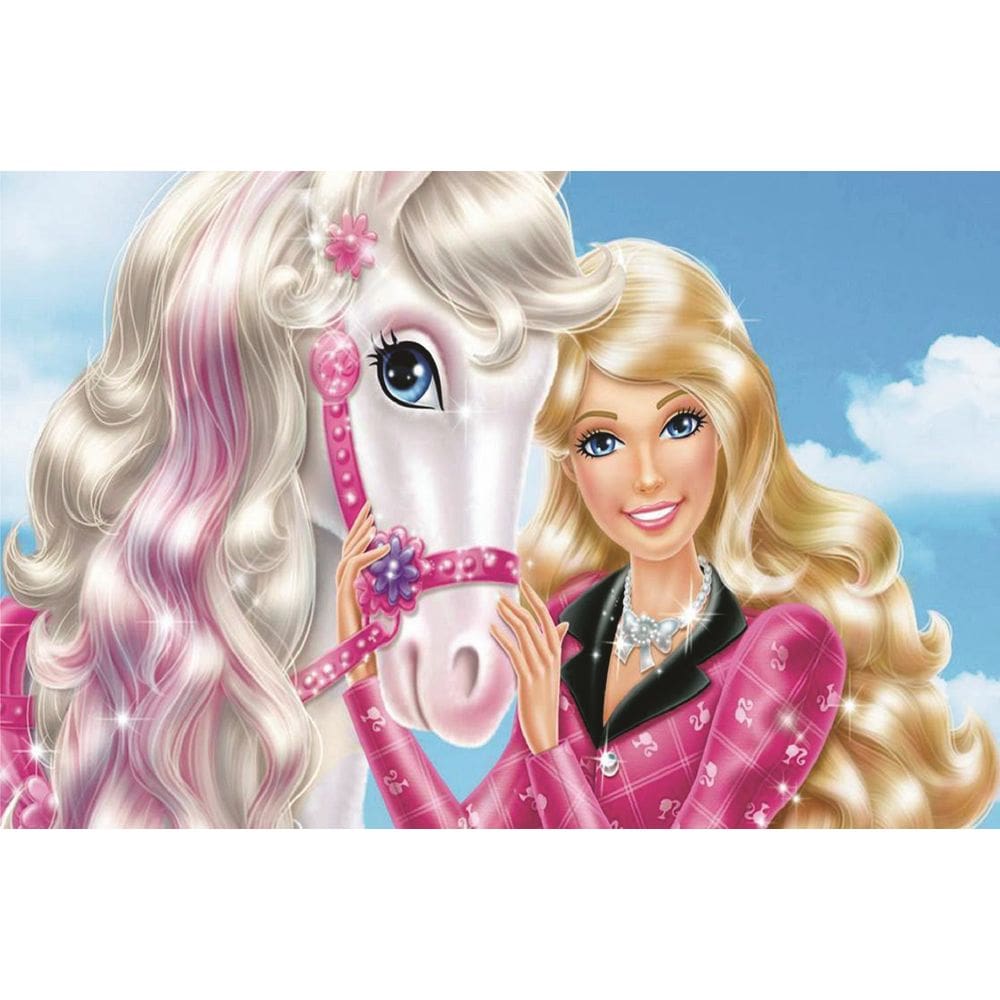 Fundo Fotográfico Em Tecido Barbie E Seu Cavalo 2,80X1,50.