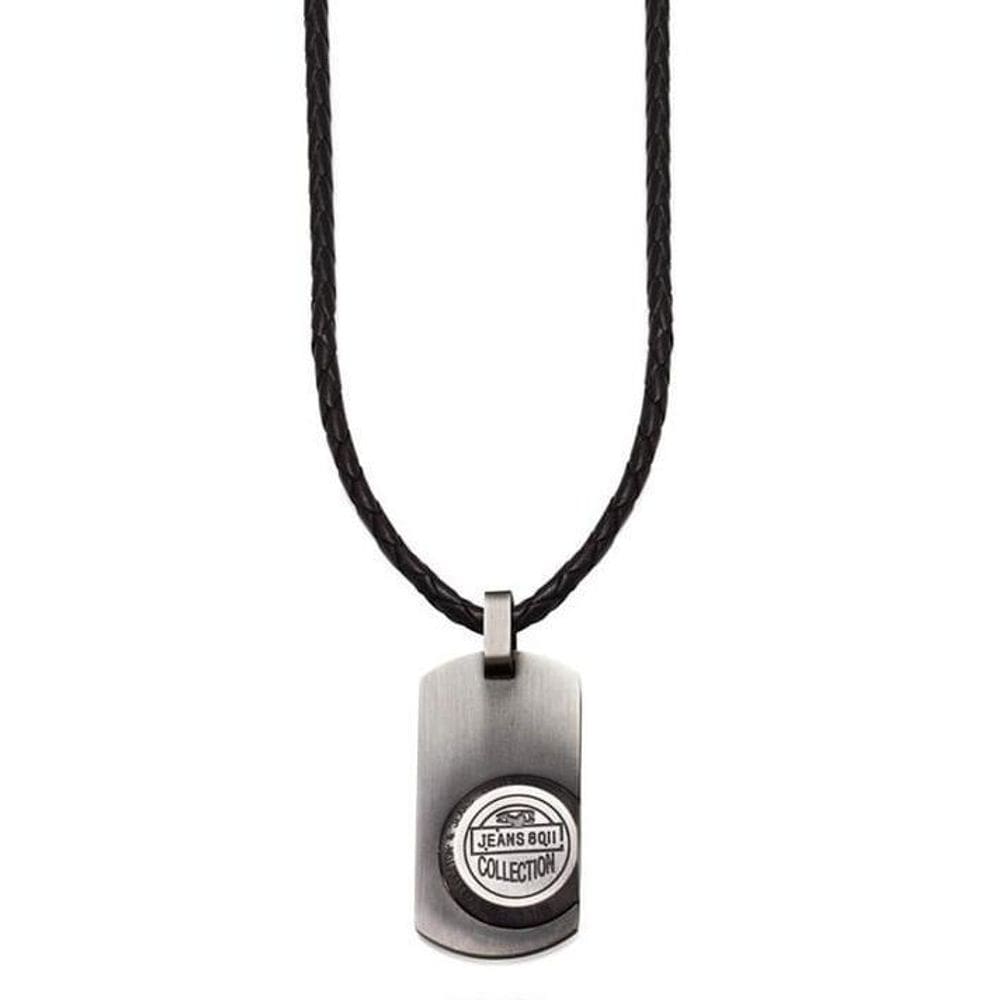 Colar Rosso Couro Trançado Com Pingente Aço Jeans Collection