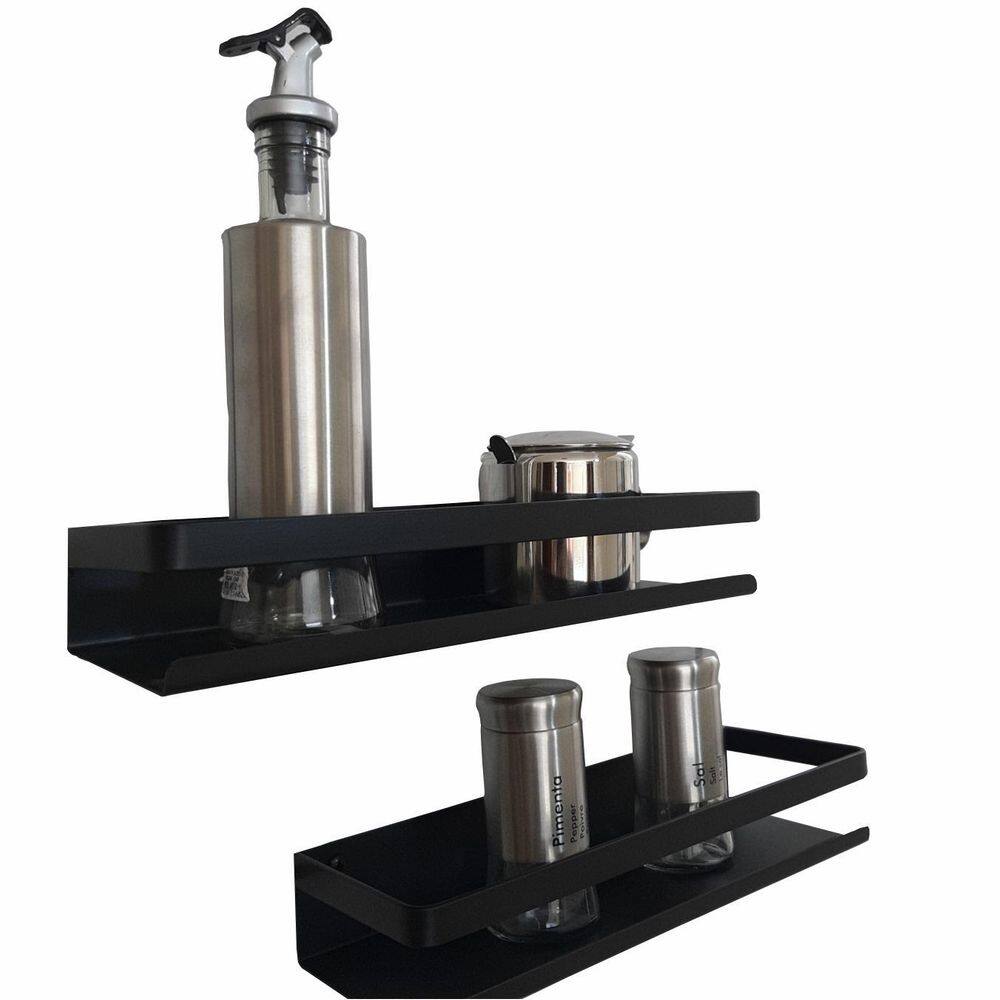 Kit Prateleiras Cozinhas Utensílios Temperos Preto Fosco