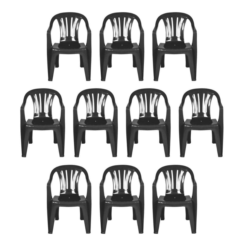 Kit 10 Cadeiras Poltrona Plástica Empilhavel Reforçada 182kg Mor