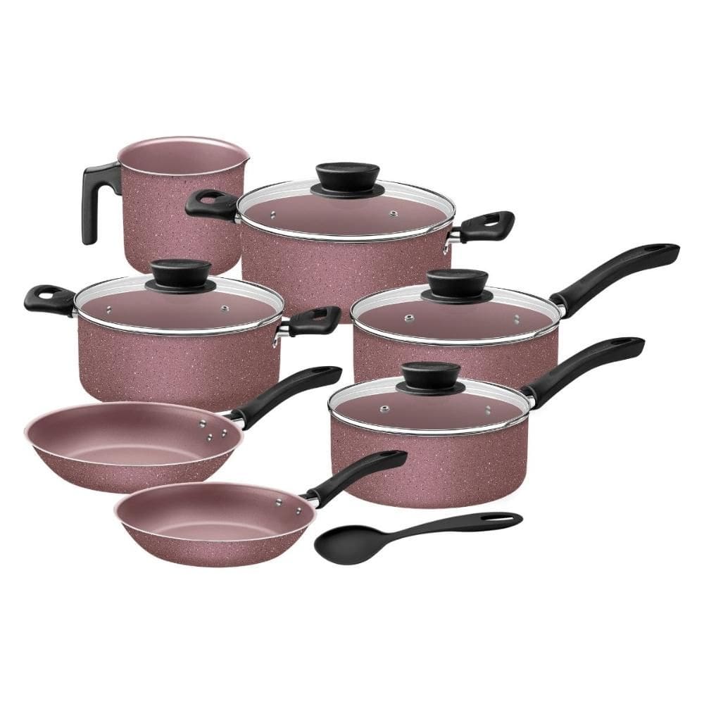 Jogo De Panelas 7 Peças Rosa Linz Antiaderente e Colher Tramontina