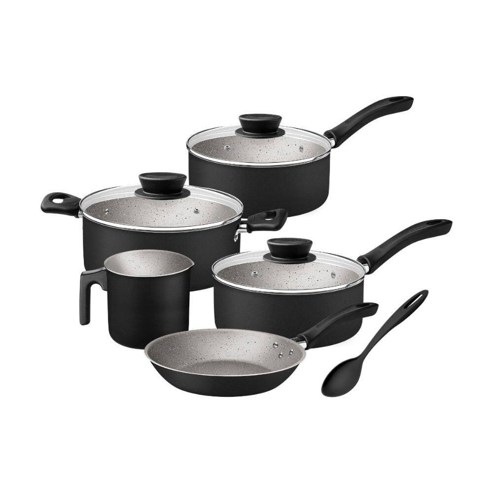 Jogo De Panelas 5 Peças Preto Linz Antiaderente e Colher Tramontina