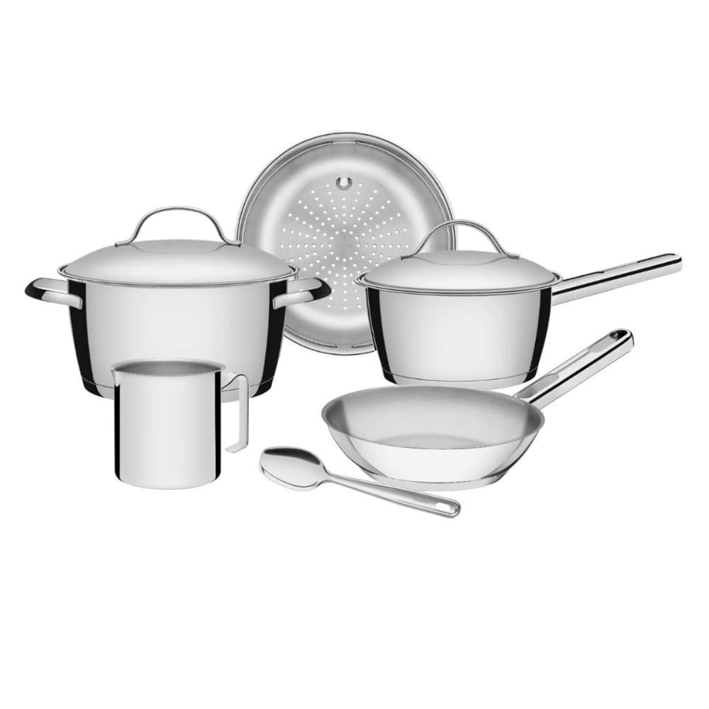 Jogo Panelas Allegra Aço Inox 6 Peças com Fervedor e Colher Tramontina