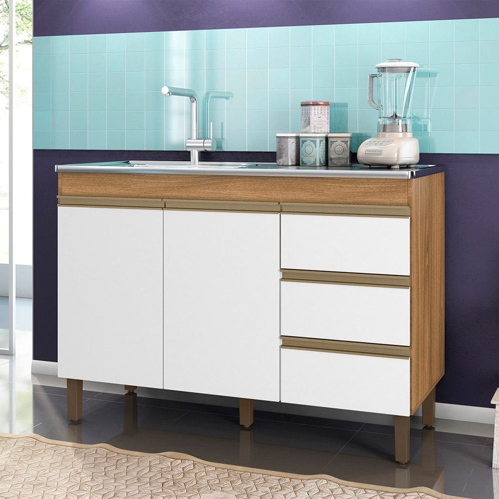 Balcao Cozinha Karen 120cm com 2 Portas e 3 Gavetas Peternella Moveis