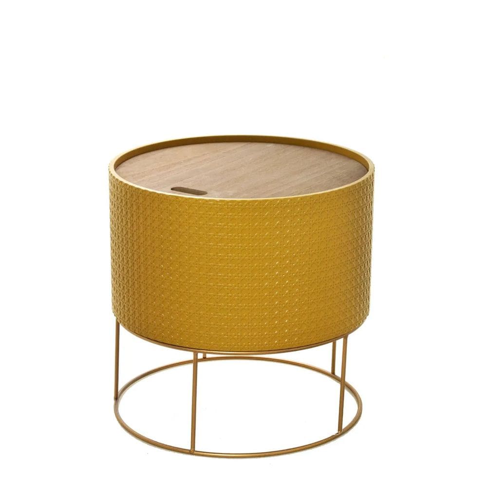 Mesa Lateral Com Baú em Metal e MDF Amarelo Mostarda 35cm 16080-PL