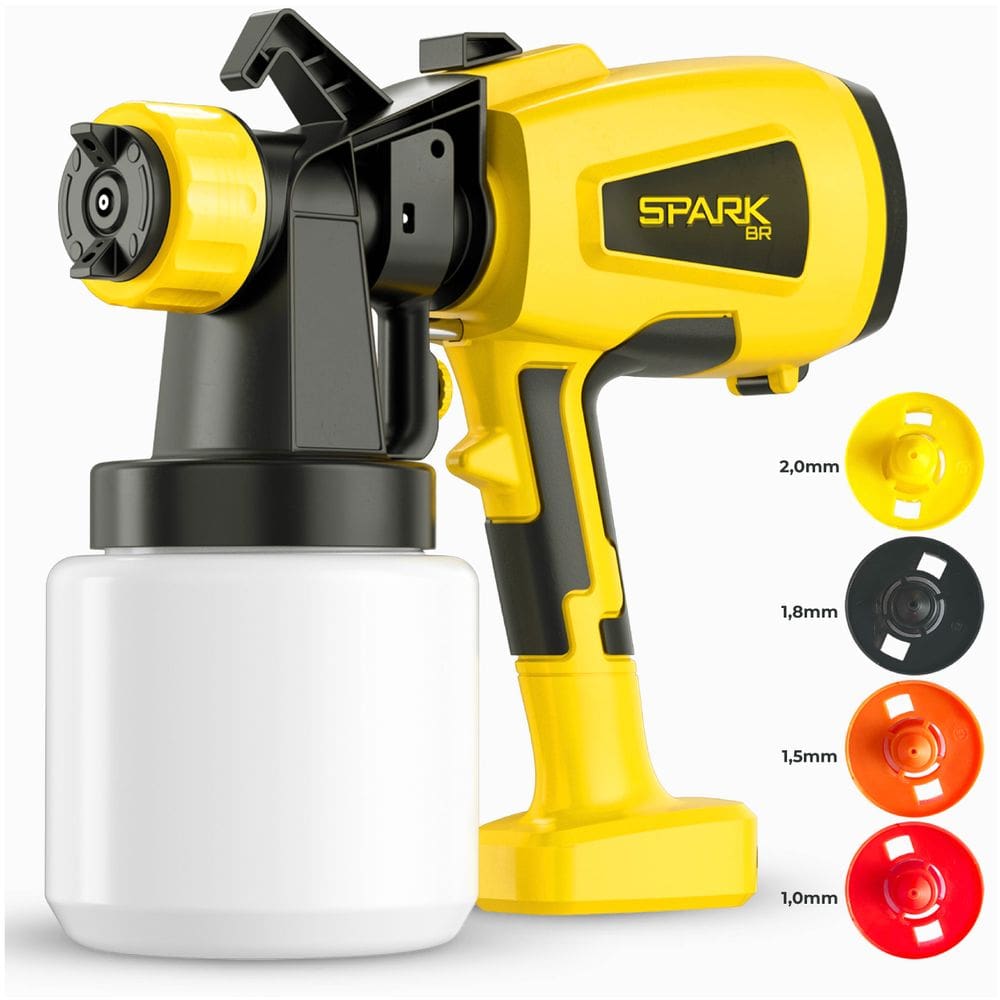 Pulverizador de Tinta Elétrico HVLP 450W Spark BR 1000ml 3 Regulagens Frente Removível