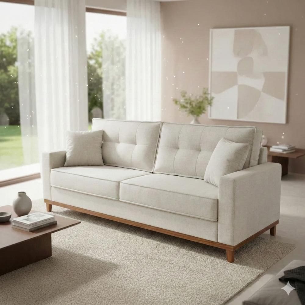 Sofá 3 Lugares Base de Madeira Linho 2,10m Vitória