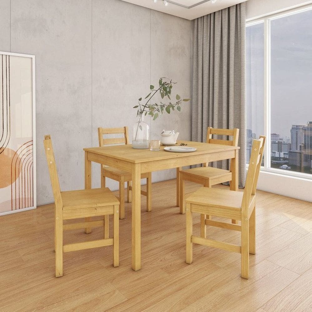 Mesa de Madeira Maciça com 4 Cadeiras Mandacaru Cabecasa Madeiraoriginals Amendoa