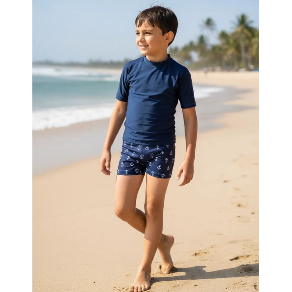 Sunga Infantil Boxer Azul Escuro Estampa Âncora Meninos