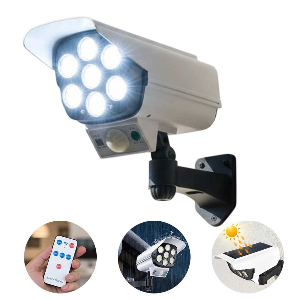 Luminaria Solar 77 LEDs Camera Falsa Dummy Iluminaçao Externa Segurança Sensor De Proximidade