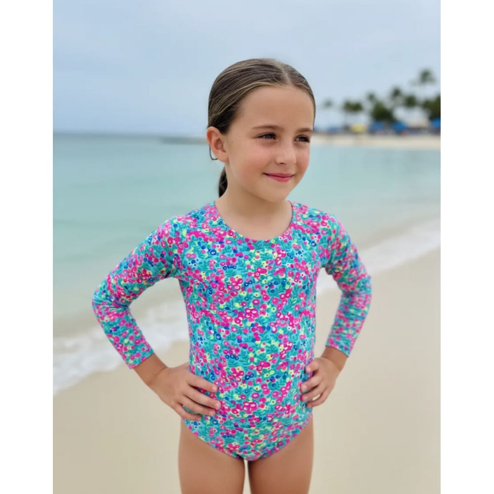 Maiô Infantil Manga Longa Estampa Cerejas Meninas Azul Rosa