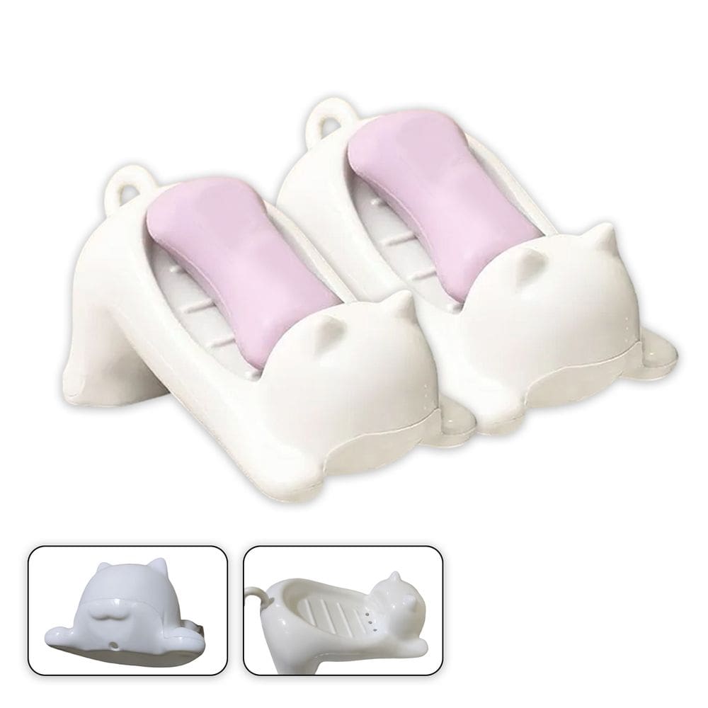 Saboneteira Gatinho Kit 2 Uni Porta Sabonete Gato Banheiro Lavabo Bancada Box Pia Mesa Divertido Enfeite Decoracao