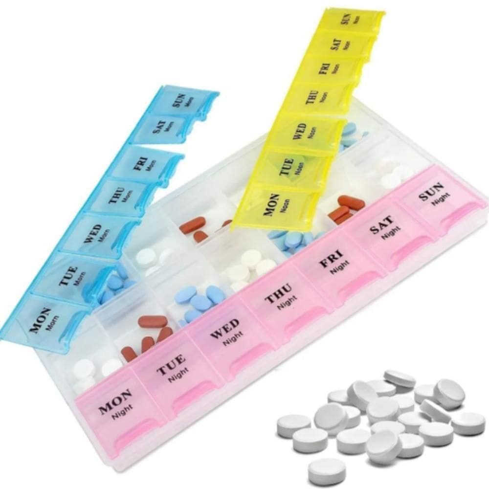 Porta Comprimidos Semanal Multiuso Com 21 Divisorias Estojo Organizador Diario Suplementos Capsulas Pesca
