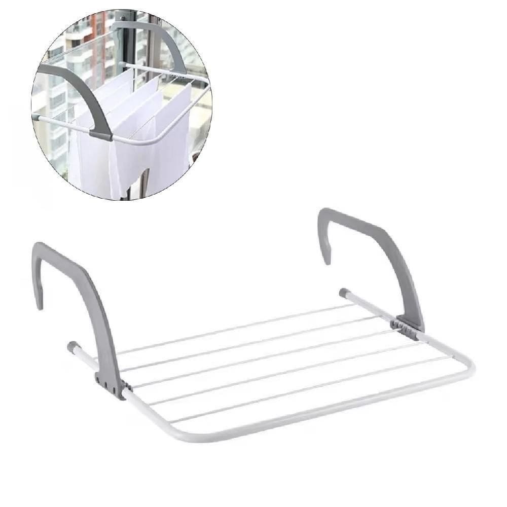Varal Portátil Porta Janela Metal Branco Dobrável Suporte Seca Roupa 5 Varetas