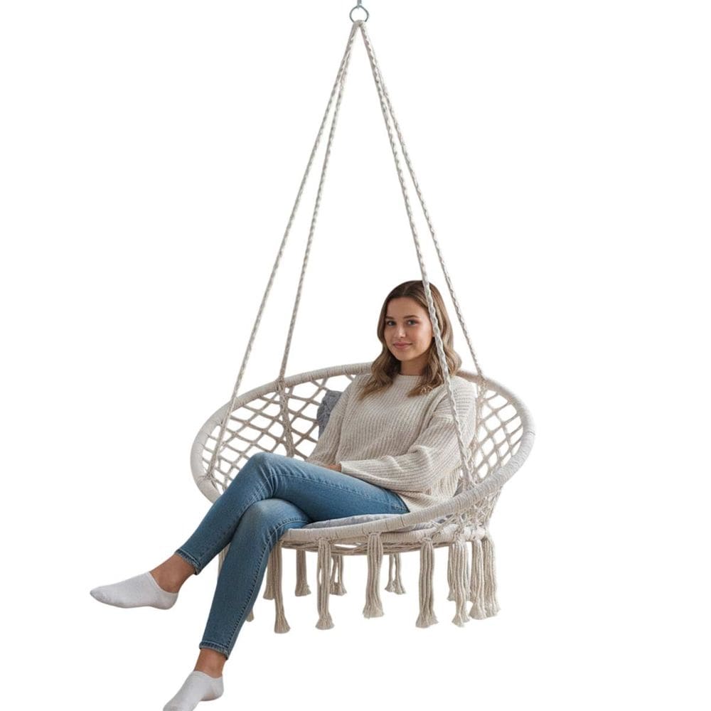 Cadeira Balanço Rede Suspensa Decoraçao Quintal Varanda Sacada Jardim Leitura Descanso Teto Trançada